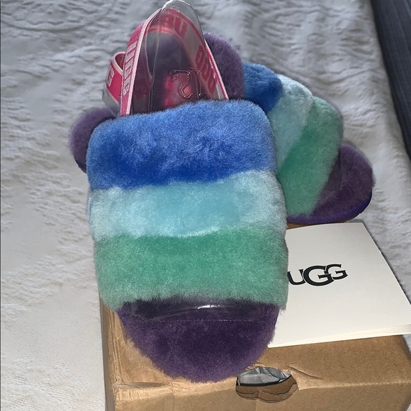 BNWT UGG Multicolor Fluffy Slippers - Picture 2 of 6